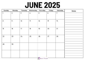 June 2025 Calendar With Notes