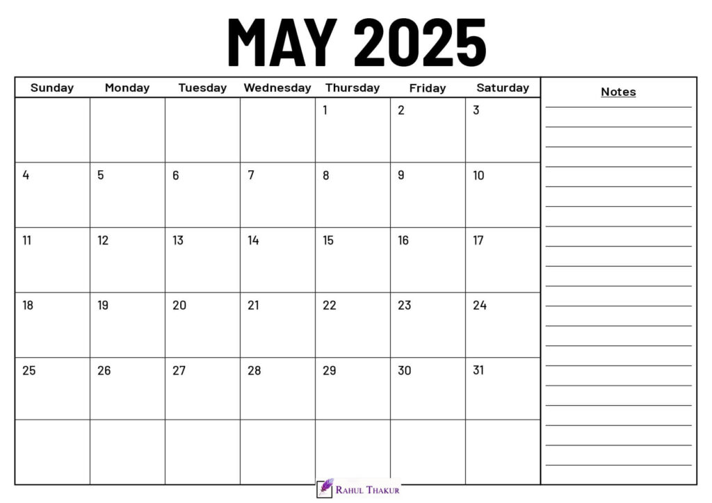 May 2025 Calendar With Notes