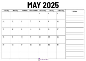 May 2025 Calendar With Notes