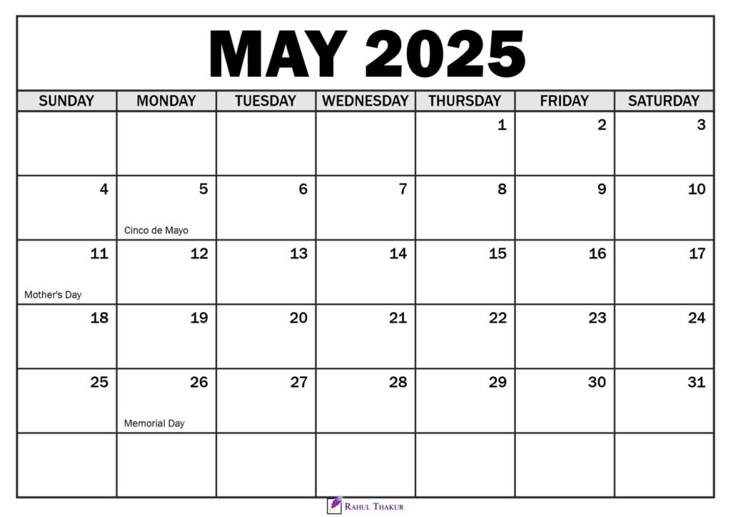 May 2025 Calendar with Holidays