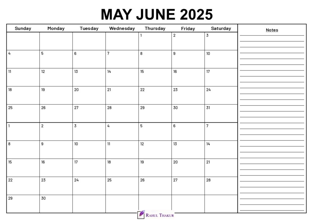 May June 2025 Calendar With Notes