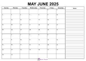 May June 2025 Calendar With Notes