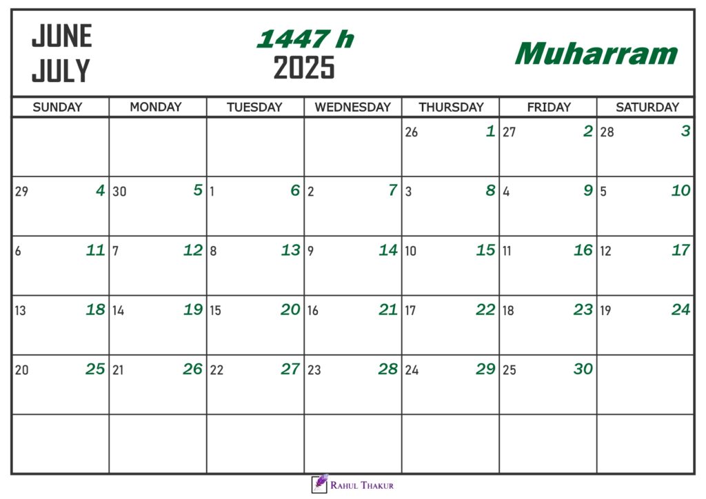 Muharram 1447 Islamic Calendar