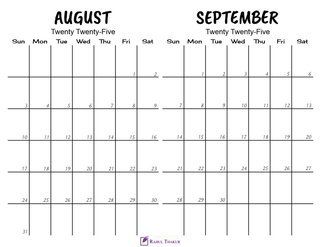 Printable August September 2025 Calendar