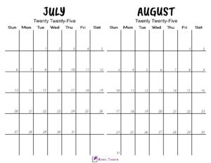 Printable July August 2025 Calendar