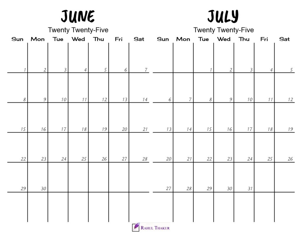 Printable June July 2025 Calendar