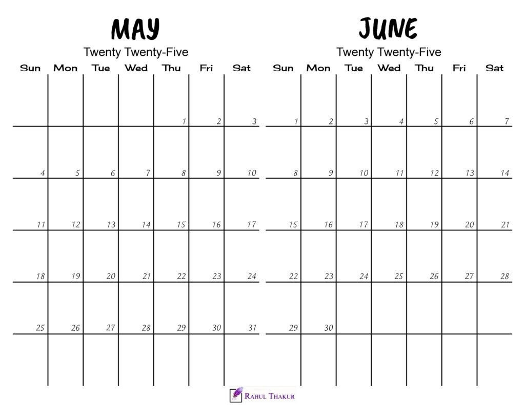 Printable May June 2025 Calendar