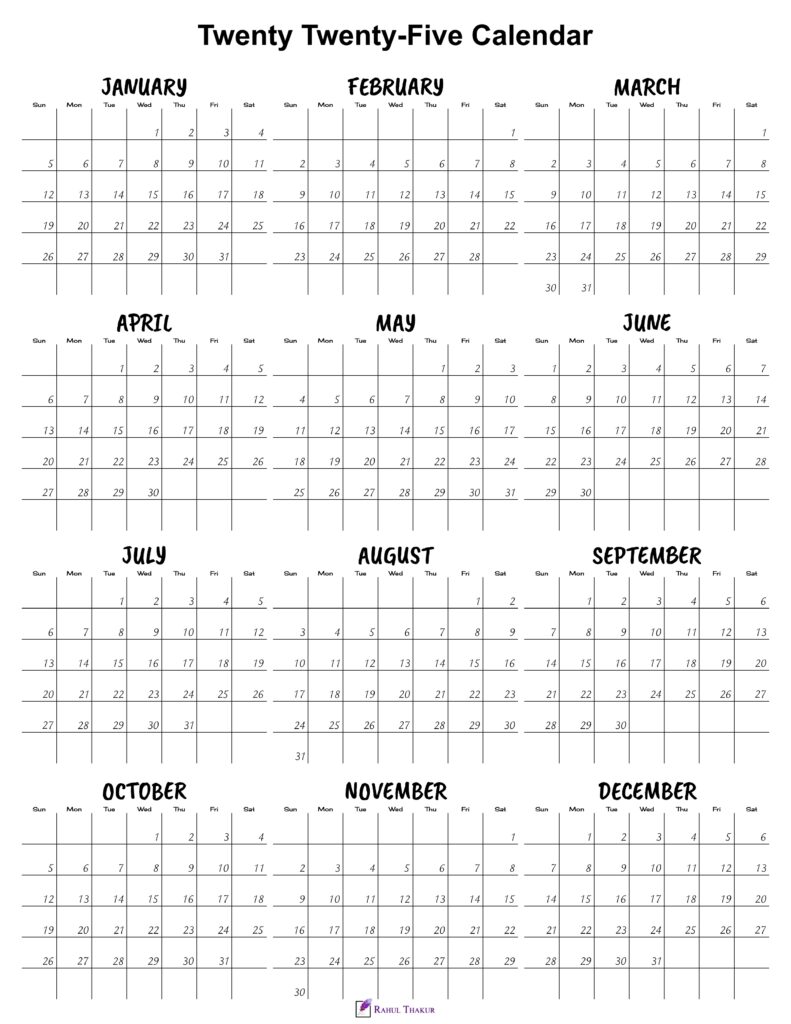 2025 Yearly Calendar Printable