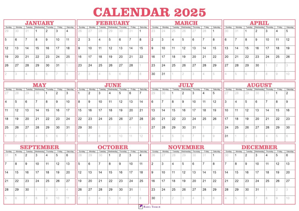2025 Yearly Calendar Template