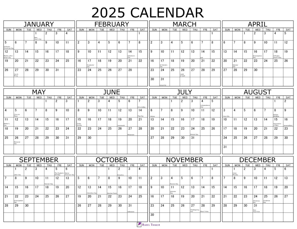 2025 Yearly Holiday Calendar