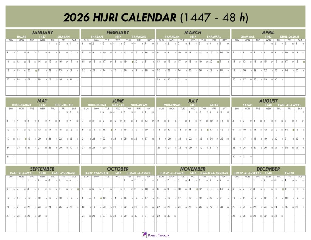 2026 Hijri Calendar Template