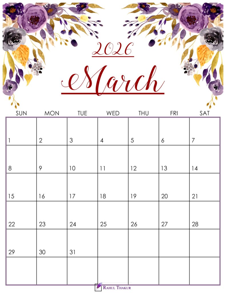 Cute March 2026 Calendar