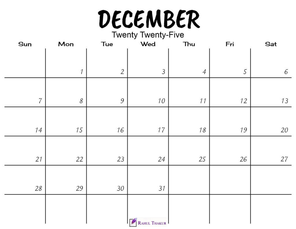 December 2025 Calendar Printable