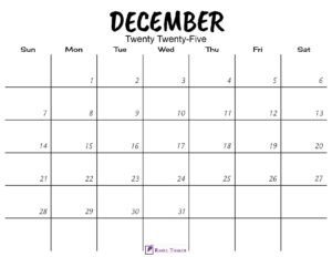 December 2025 Calendar Printable