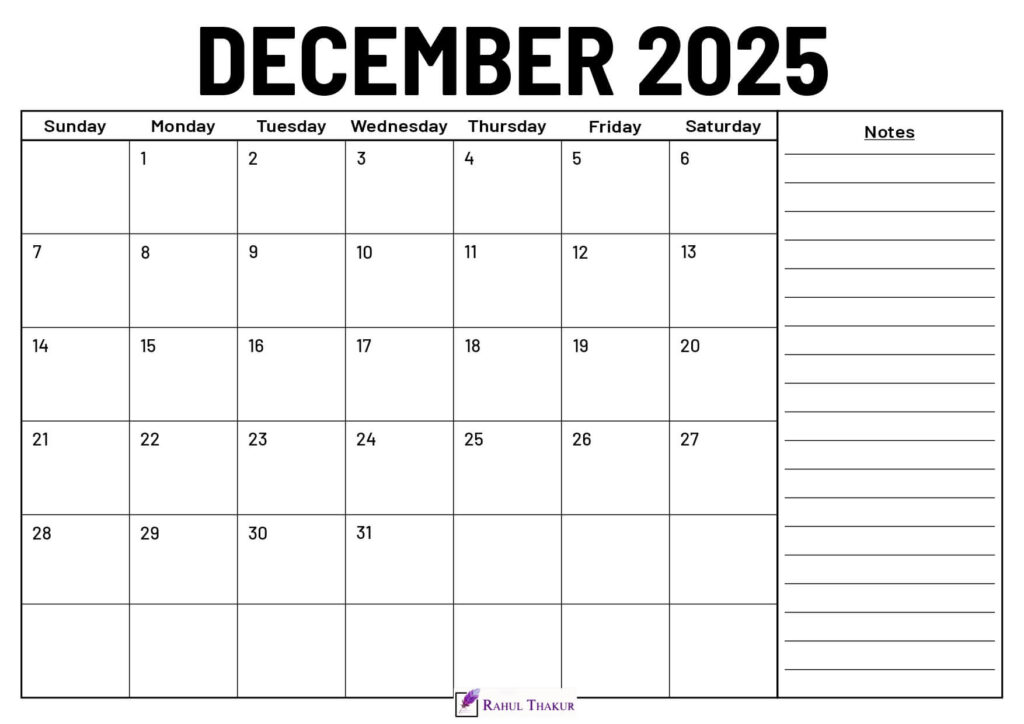 December 2025 Calendar With Notes