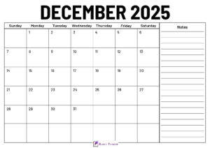 December 2025 Calendar With Notes