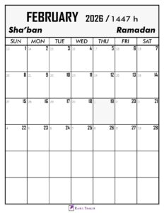 February 2026 Calendar With Hijri Dates