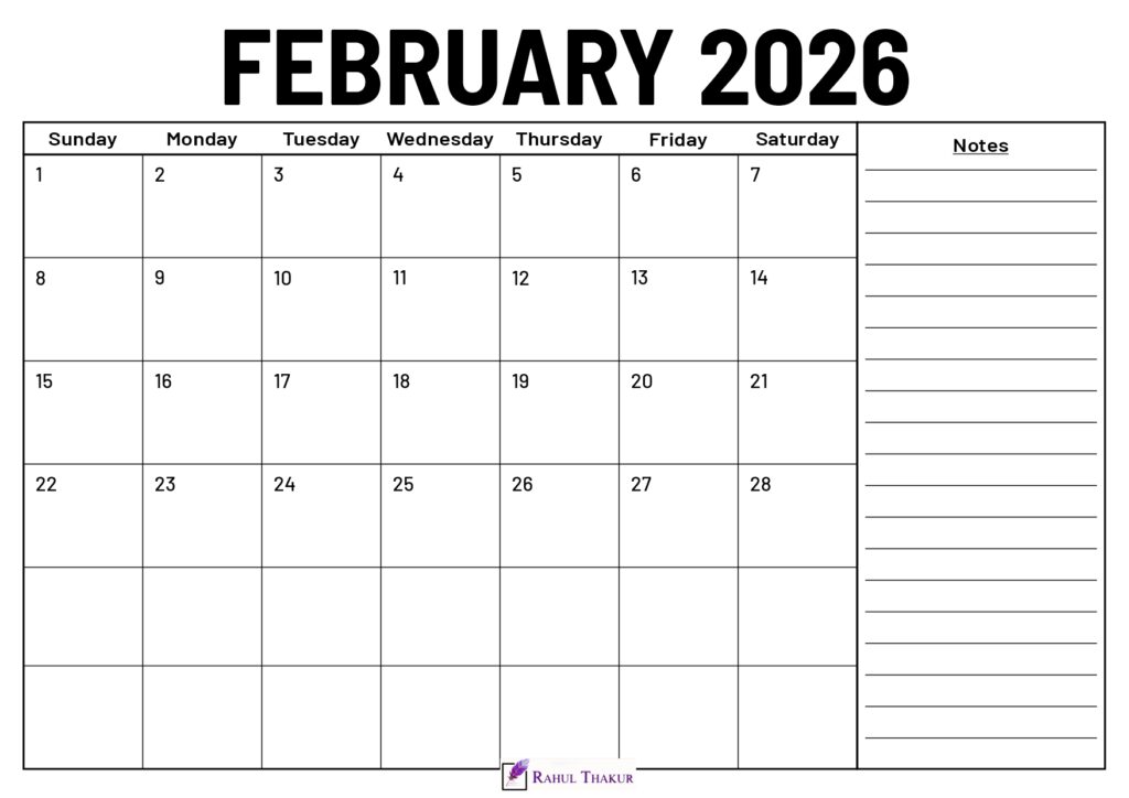 February 2026 Calendar With Notes