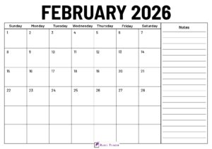 February 2026 Calendar With Notes