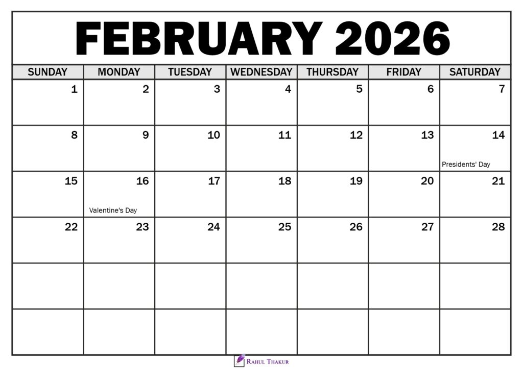 February 2026 Calendar with Holidays