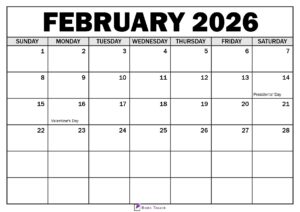 February 2026 Calendar with Holidays