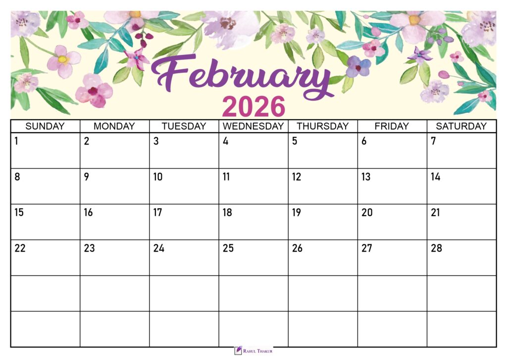 Floral February 2026 Calendar