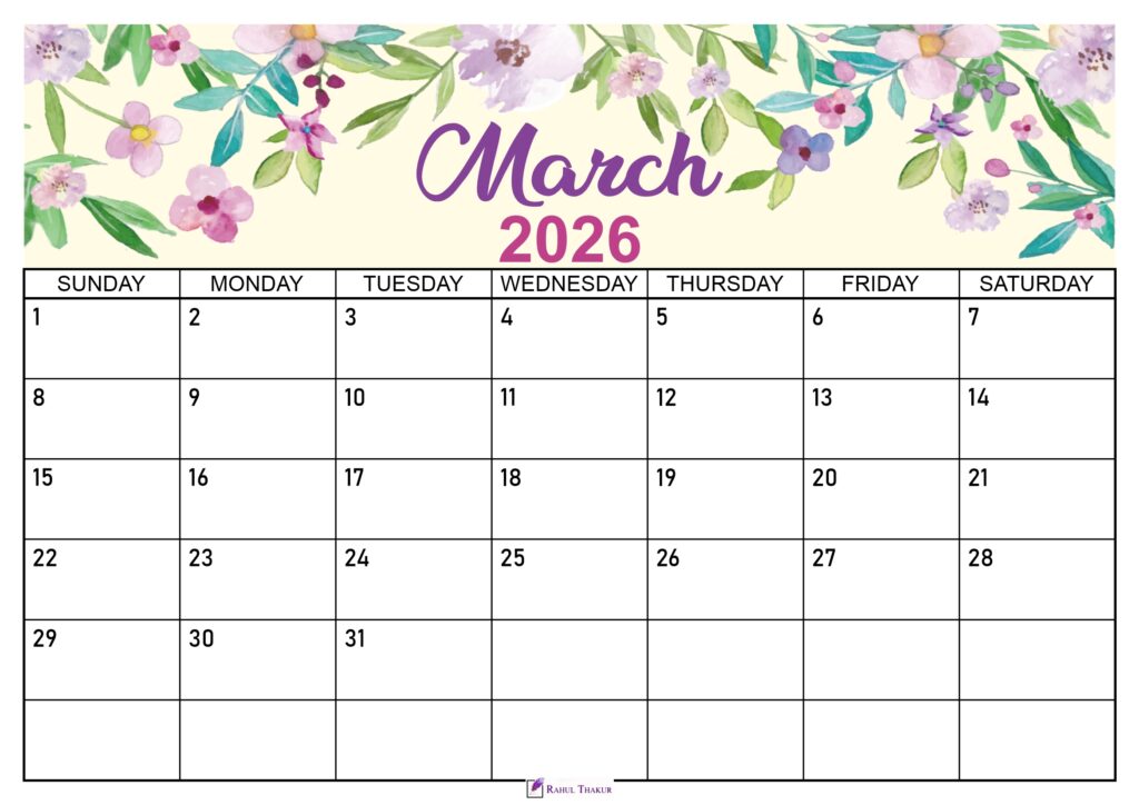 Floral March 2026 Calendar