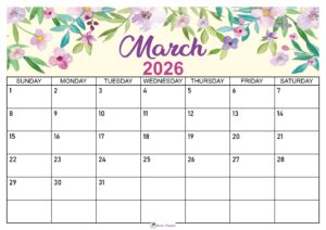 Floral March 2026 Calendar