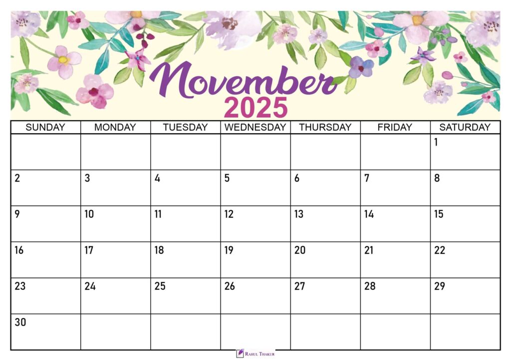 Floral November 2025 Calendar