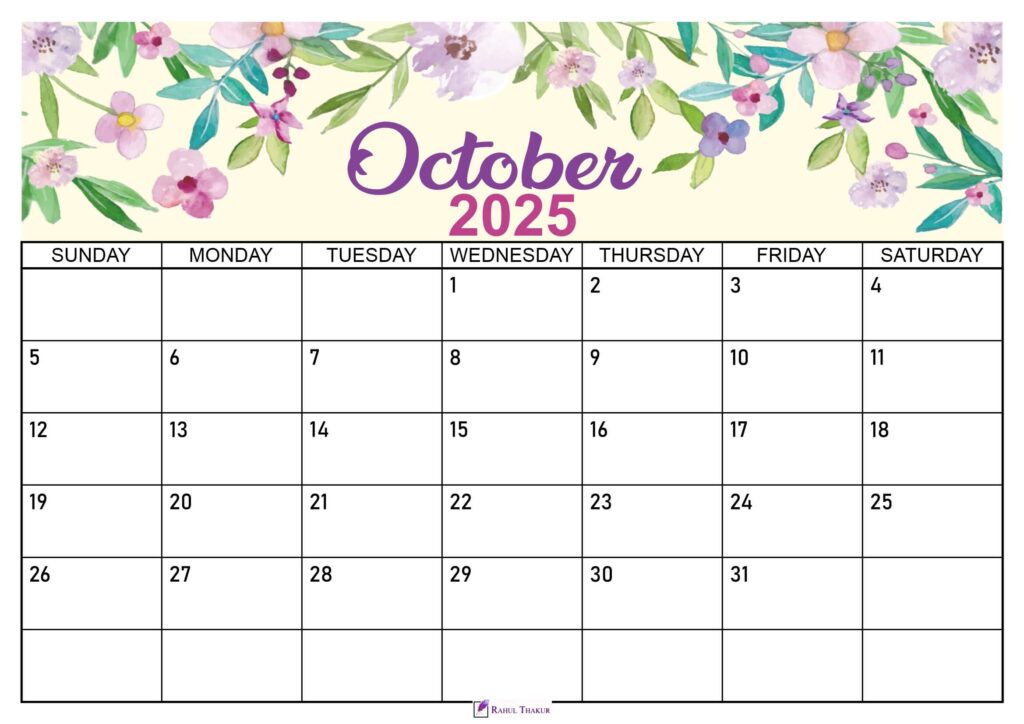 Floral October 2025 Calendar