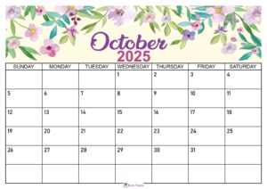 Floral October 2025 Calendar