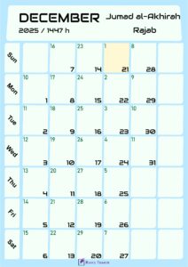 Hijri Calendar for December 2025