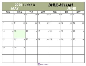 Hijri Calendar for Dhul Hijjah 1447