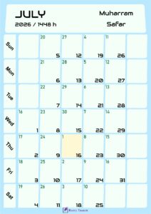 Hijri Calendar for July 2026