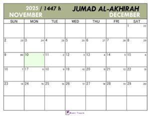 Hijri Calendar for Jumad Al-Akhirah 1447