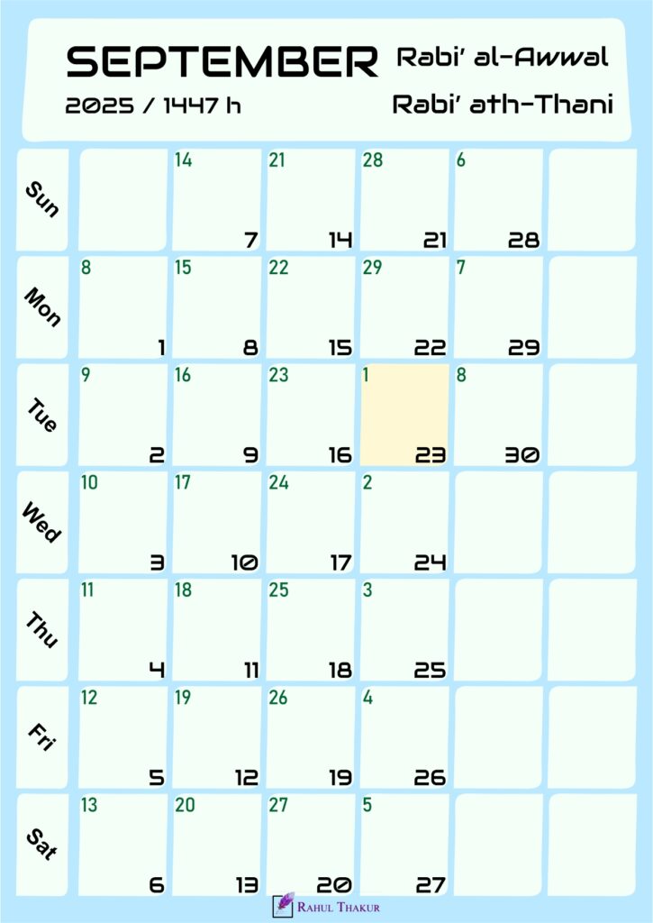 Hijri Calendar for September 2025