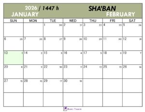 Hijri Calendar for Shaban 1447