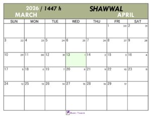 Hijri Calendar for Shawwal 1447