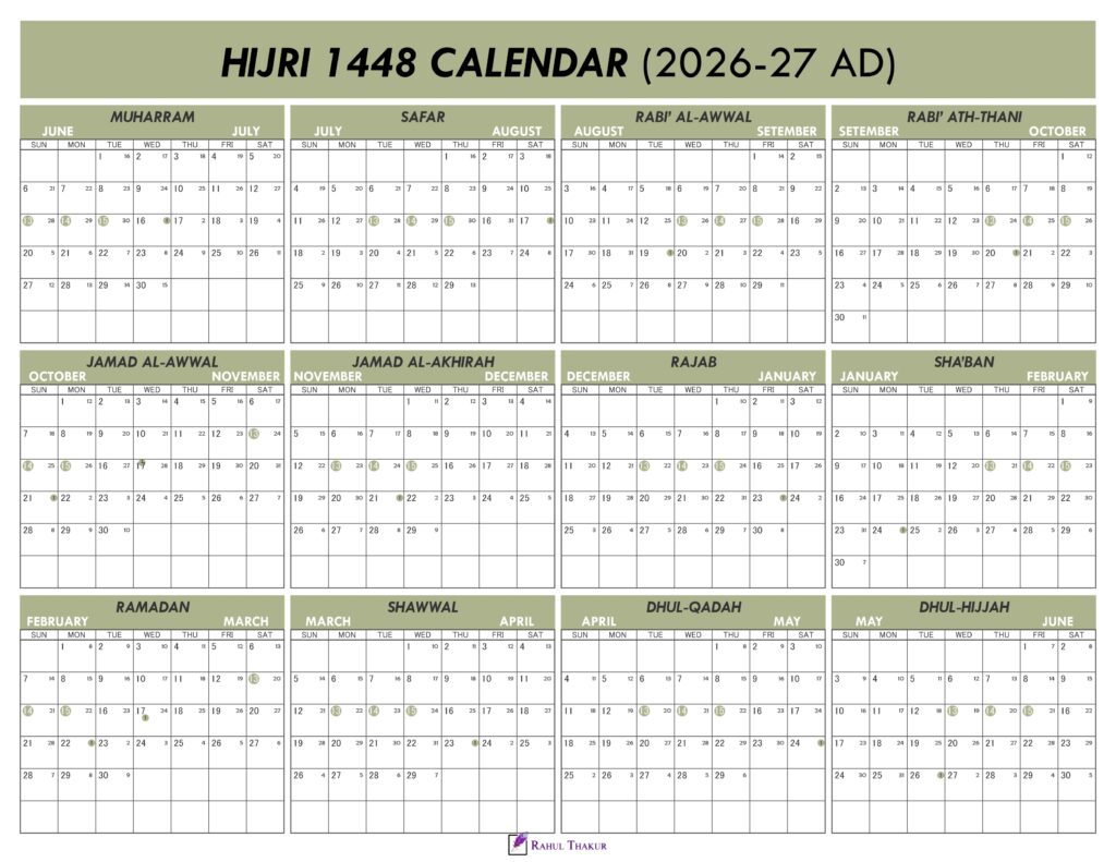 Islamic Calendar 1448 with Gregorian Dates