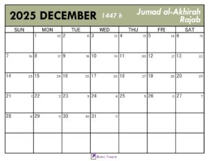 Islamic Calendar for December 2025