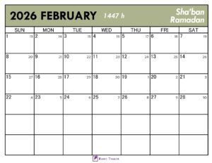 Islamic Calendar for February 2026