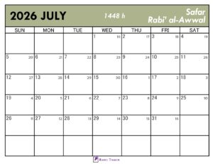 Islamic Calendar for July 2026