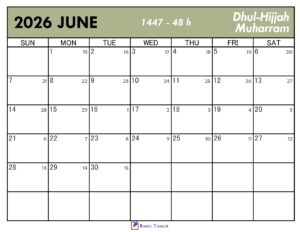 Islamic Calendar for June 2026