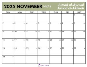 Islamic Calendar for November 2025