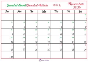 Islamic Hijri Calendar for November 2025