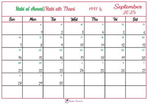 Islamic Hijri Calendar for September 2025