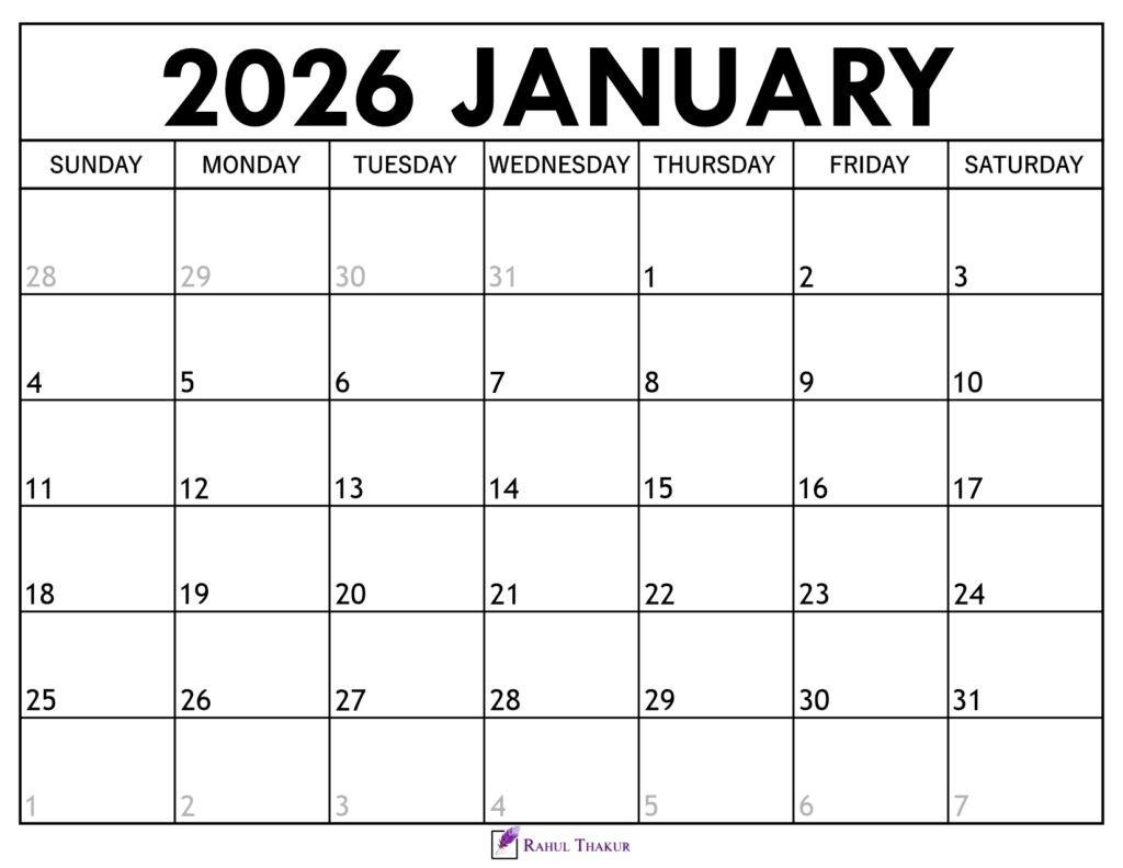 January 2026 Calendar