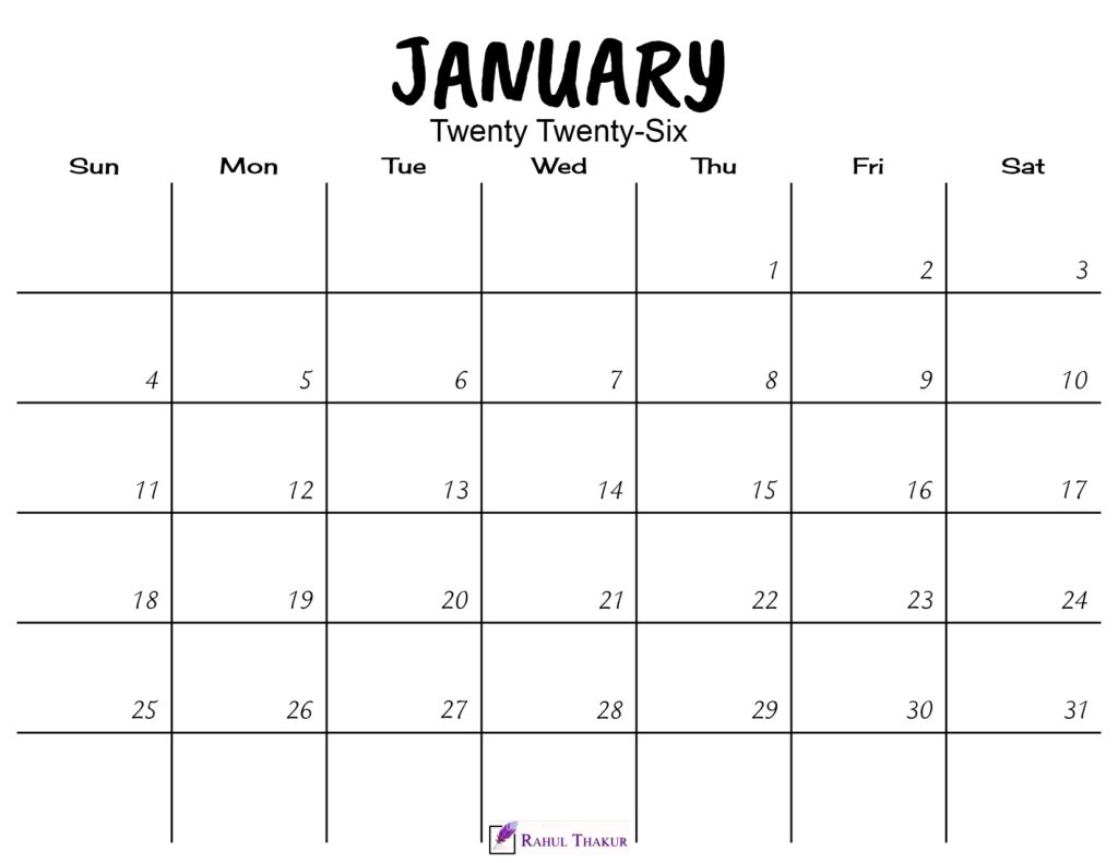 January 2026 Calendar Printable