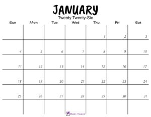 January 2026 Calendar Printable