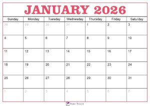 January 2026 Calendar Template